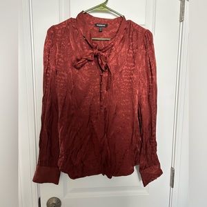 Express Long Sleeve Pussycat Bow Blouse Brown Size S